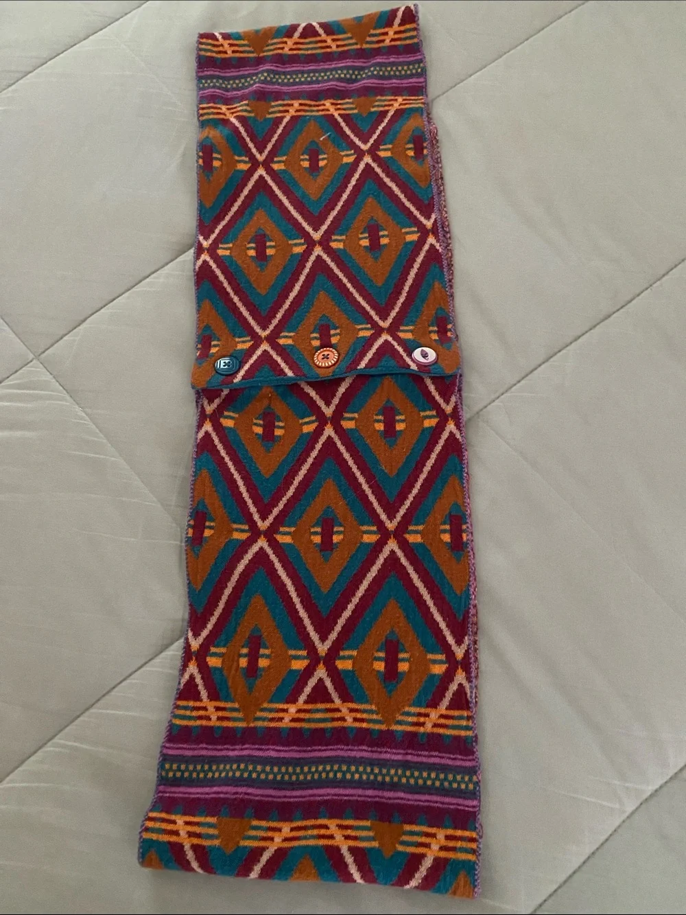 Geometric Knit Scarf Teal, Mustard & Pink